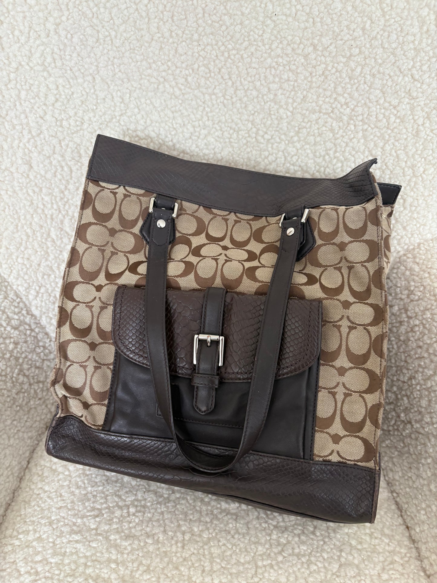 COACH CHARLIE SIGNATURE PYTHON EMBOSSED TOTE