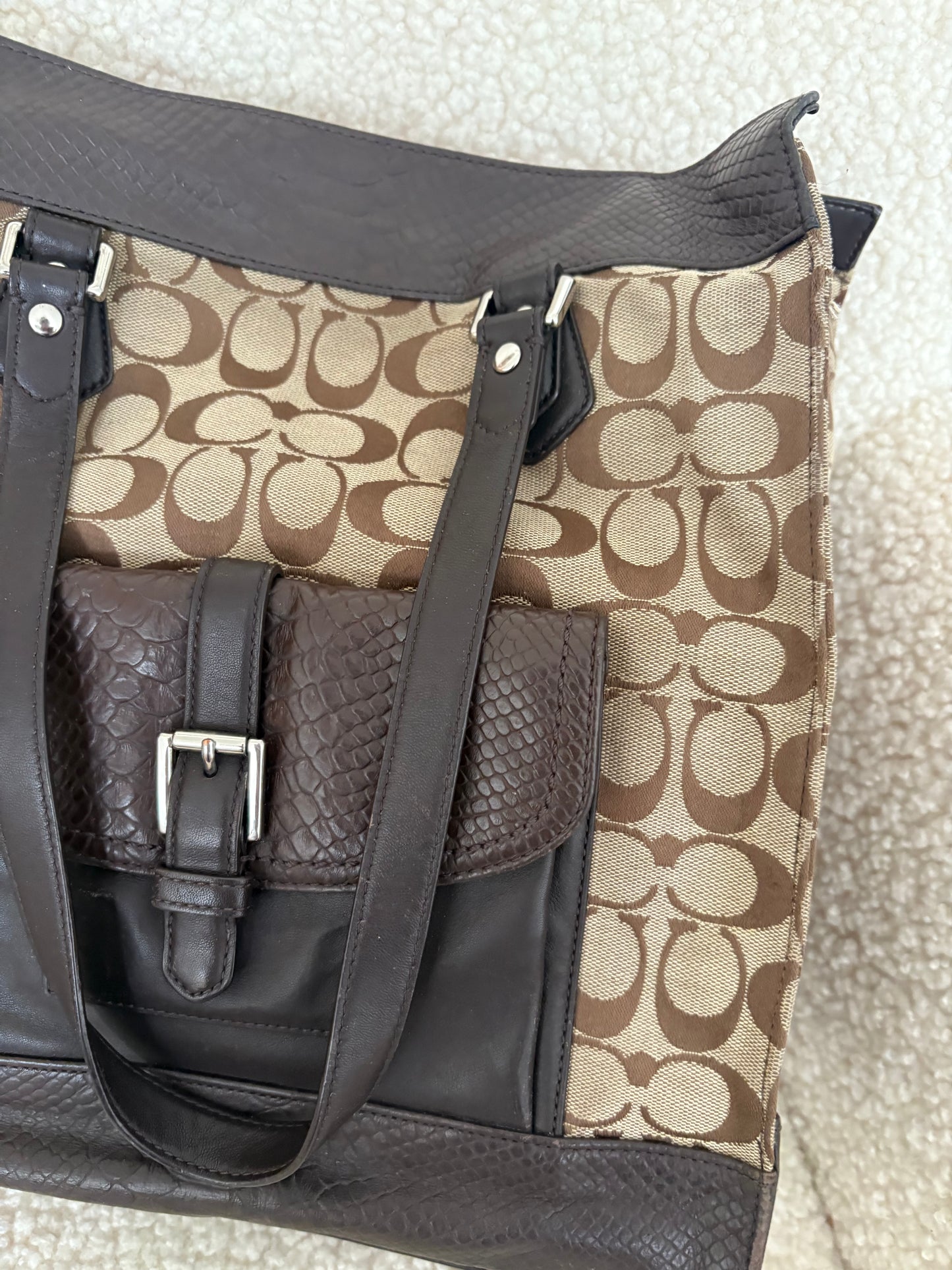 COACH CHARLIE SIGNATURE PYTHON EMBOSSED TOTE