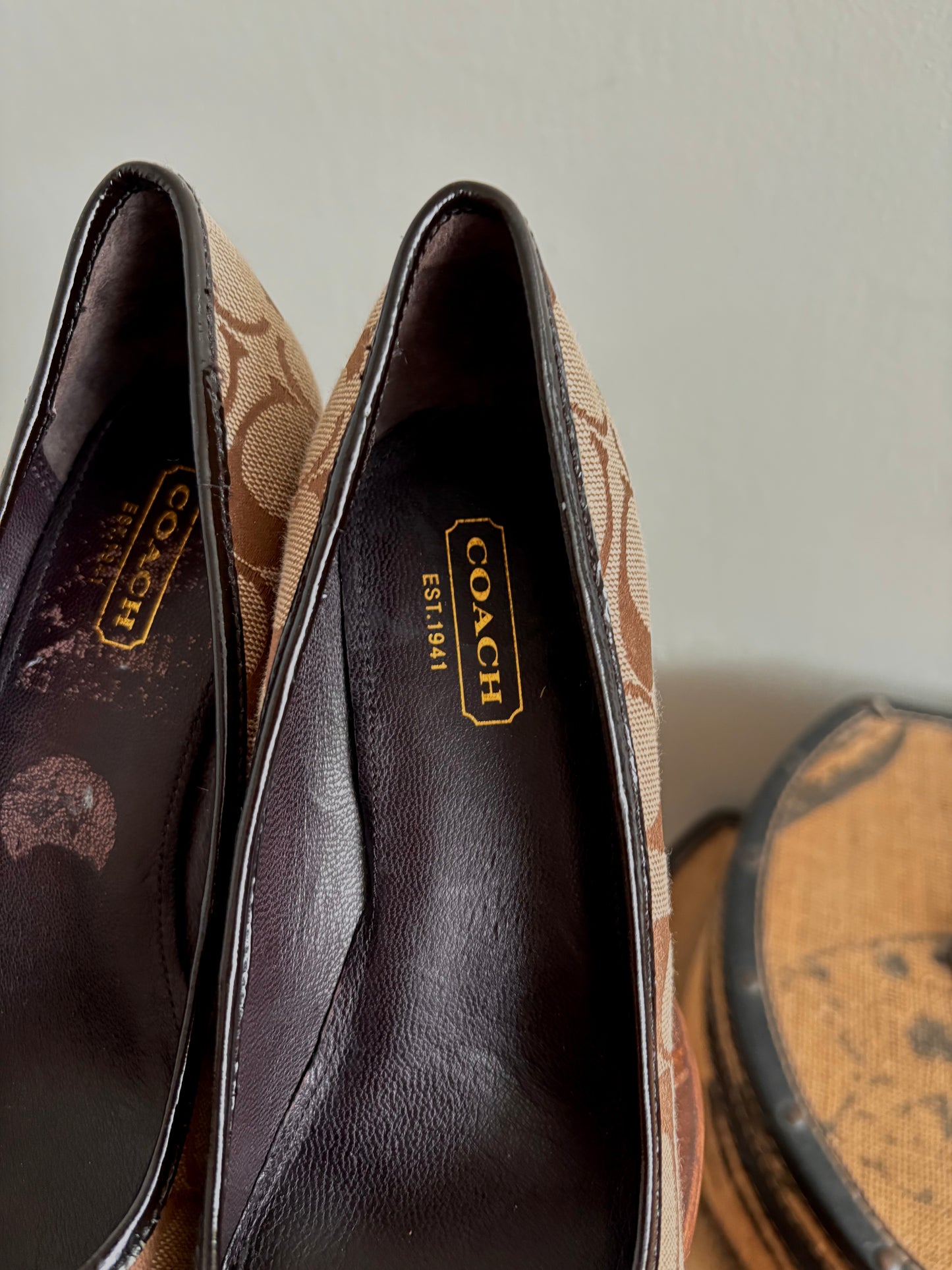 COACH MONOGRAMMED WEDGE HEELS