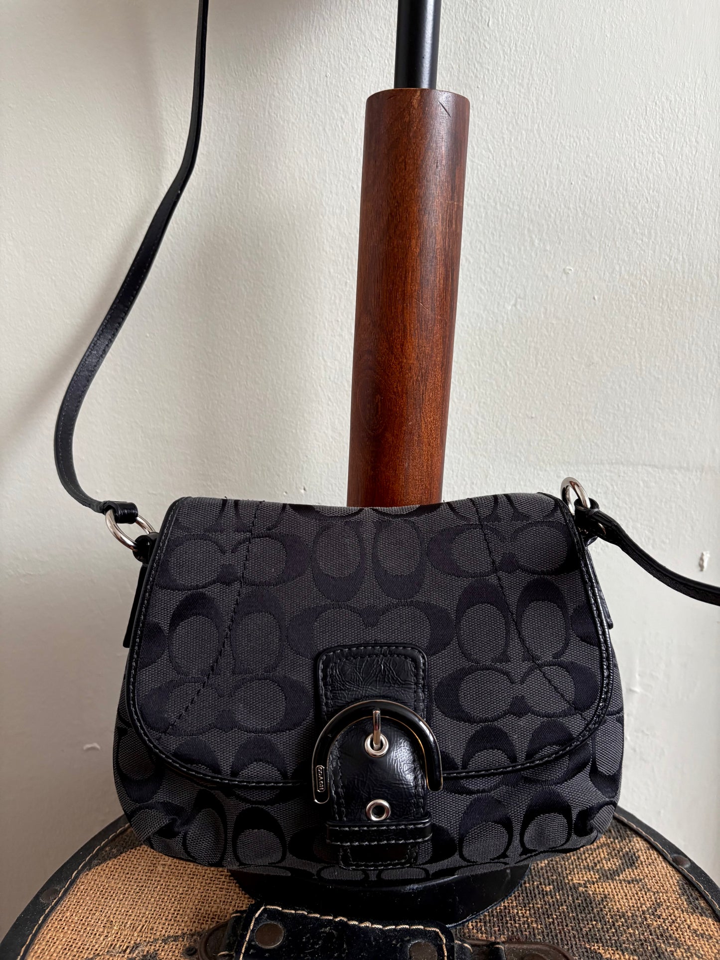 COACH SIGNATURE BLACK JACQUARD CROSSBODY PURSE