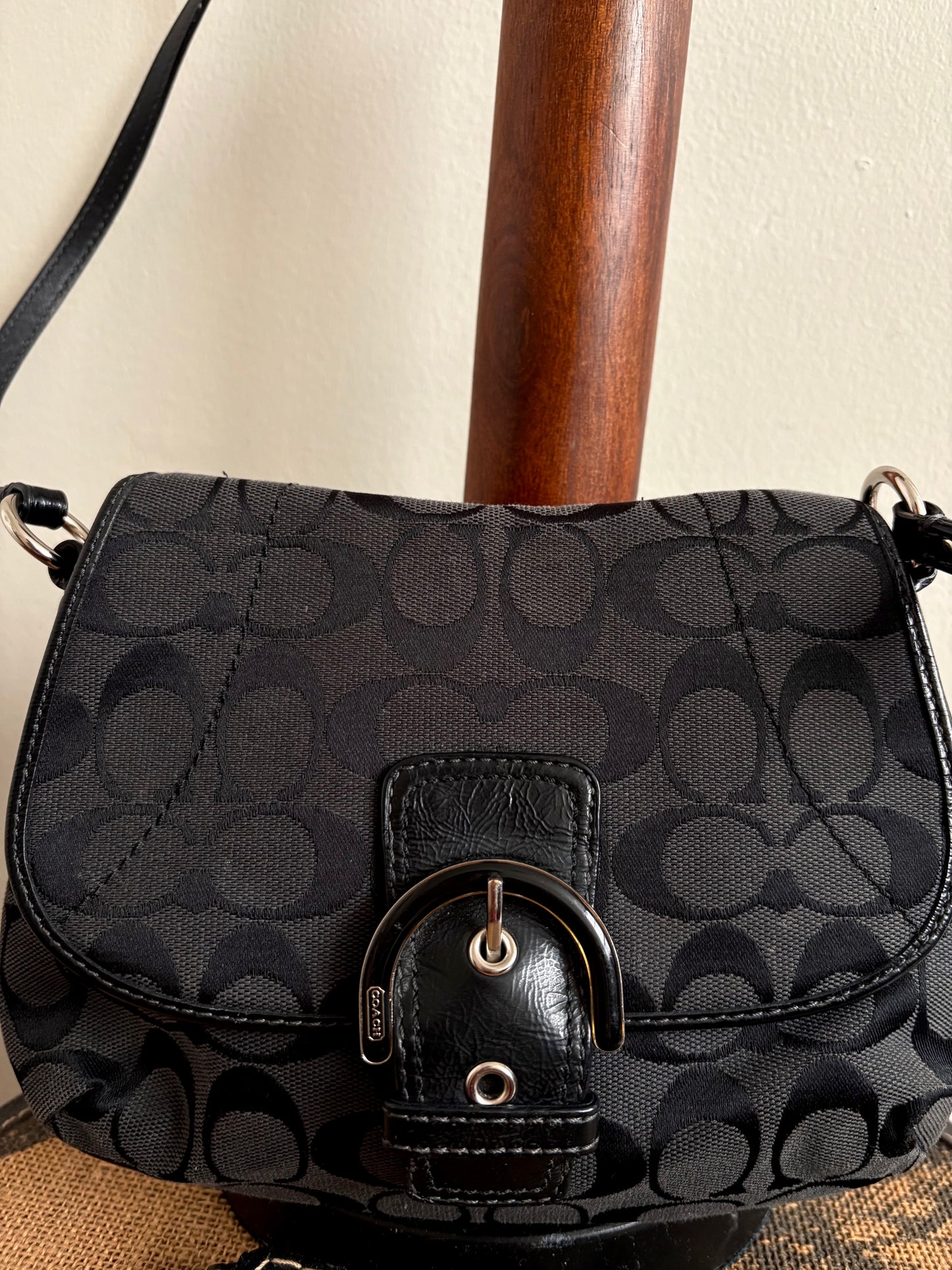 COACH SIGNATURE BLACK JACQUARD CROSSBODY PURSE