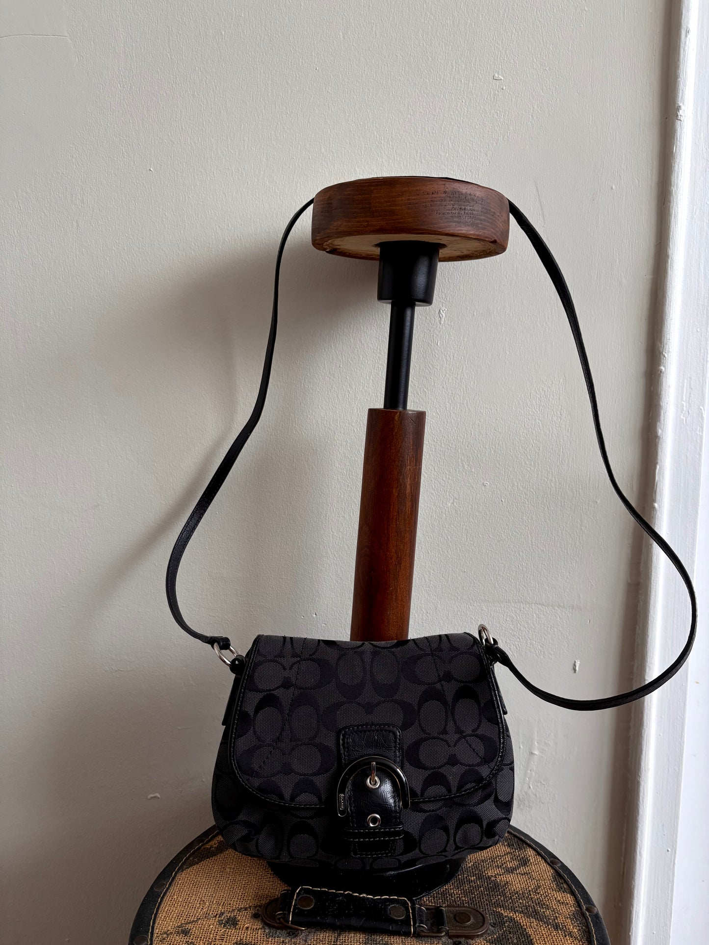 COACH SIGNATURE BLACK JACQUARD CROSSBODY PURSE