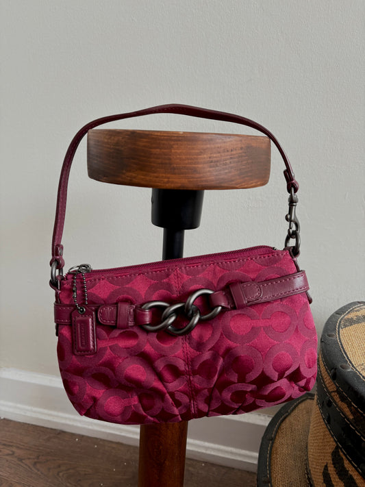 COACH SIGNATURE BURGUNDY WRISTLET/PURSE