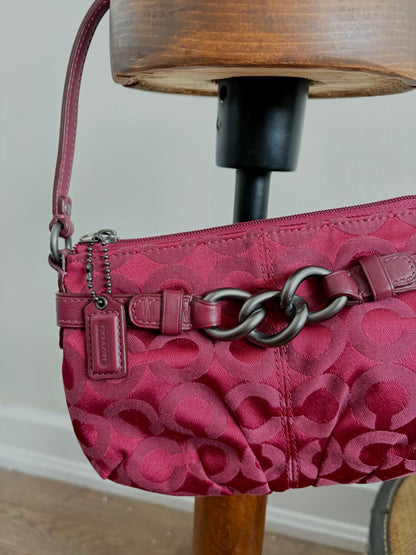 COACH SIGNATURE BURGUNDY WRISTLET/PURSE