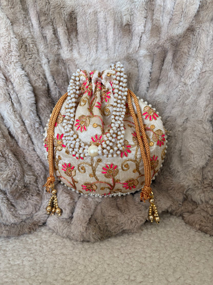 CREAM POTLI BAG