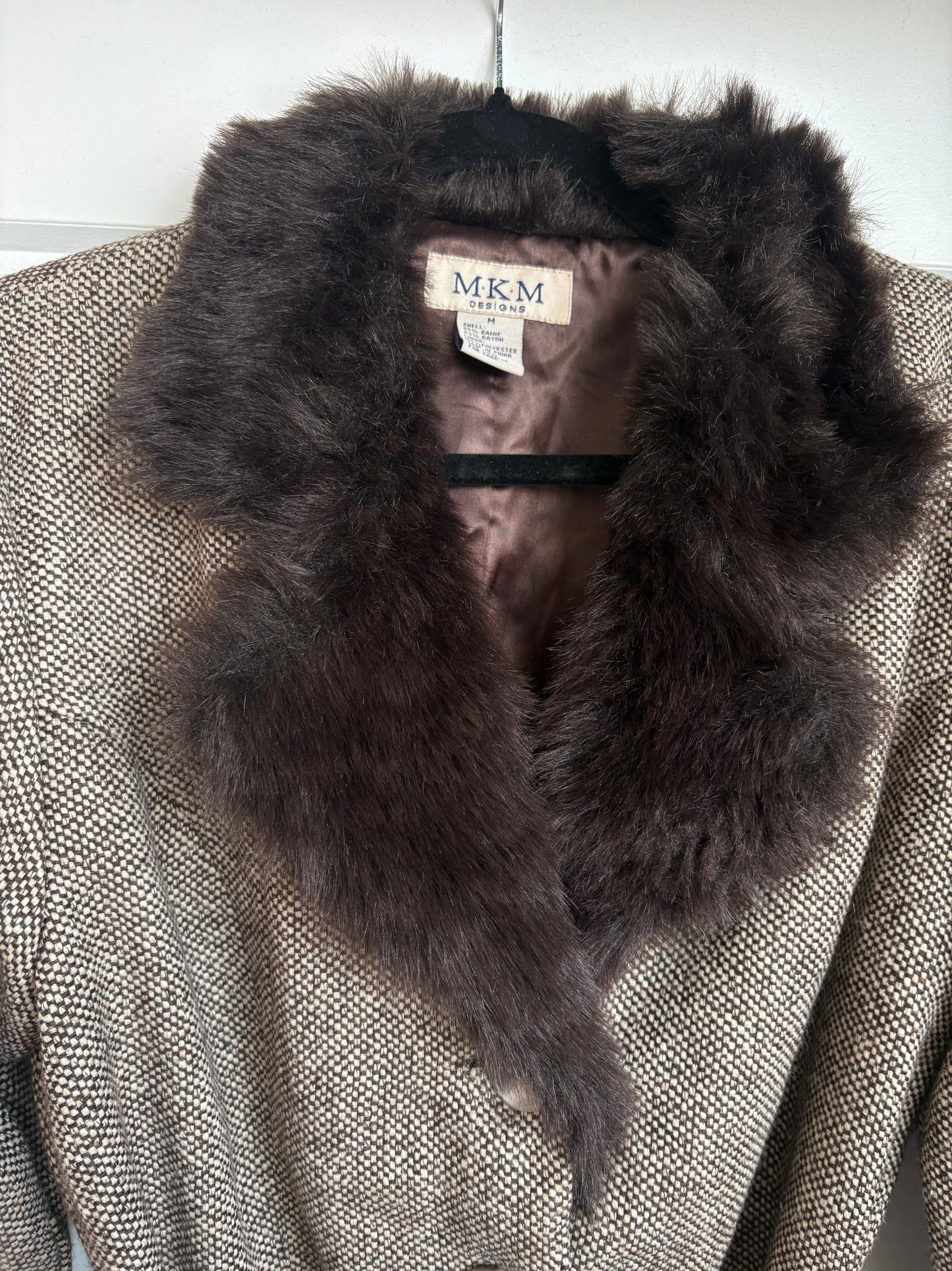 VINTAGE MKM DESIGNS TWEED JACKET WITH FUR TRIM