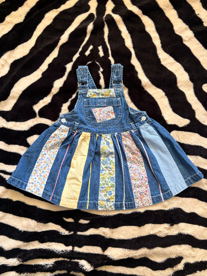 DENIM BABY GAP OVERALL PATCHWORK DRESS - 6-12M