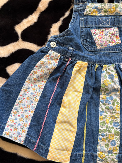 DENIM BABY GAP OVERALL PATCHWORK DRESS - 6-12M