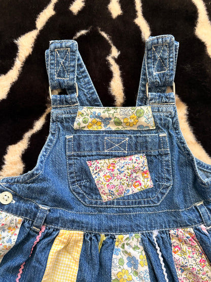 DENIM BABY GAP OVERALL PATCHWORK DRESS - 6-12M