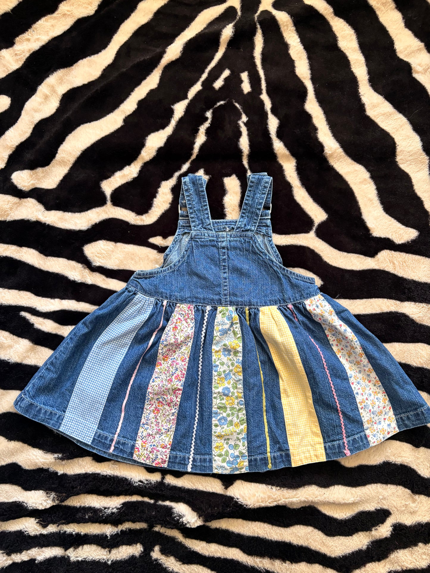 DENIM BABY GAP OVERALL PATCHWORK DRESS - 6-12M