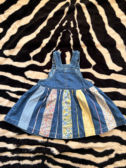 DENIM BABY GAP OVERALL PATCHWORK DRESS - 6-12M