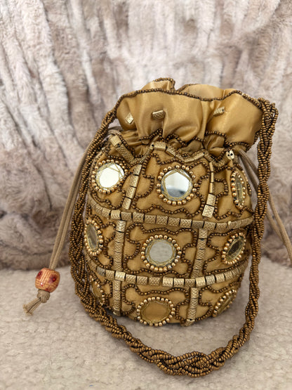 GOLD MIRROR WORK POTLI BAG
