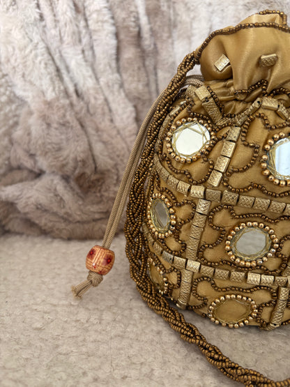 GOLD MIRROR WORK POTLI BAG