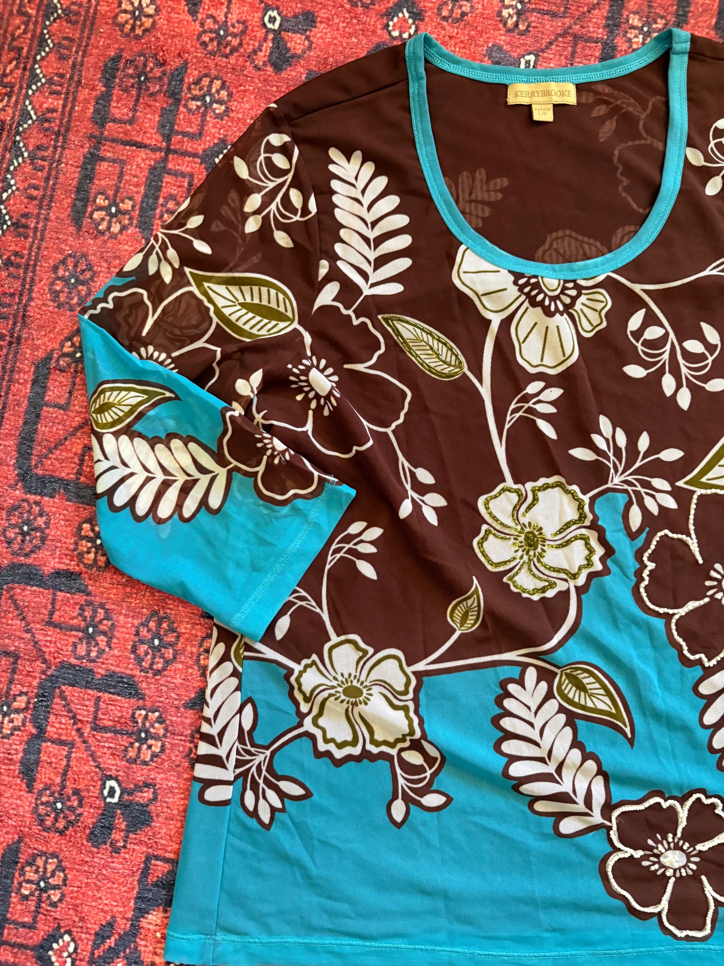 VINTAGE SHEER FLORAL TOP - L