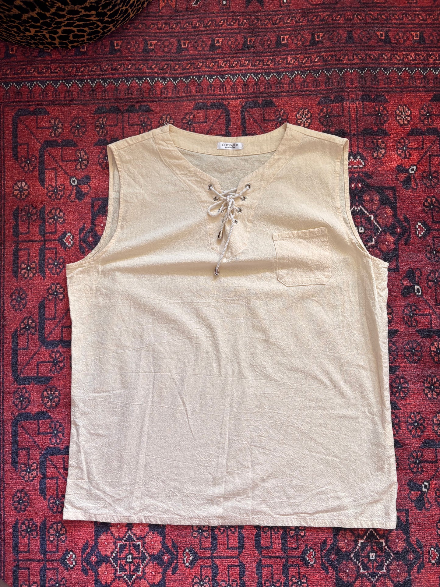 COOFANDY CREAM COTTON TANK - M