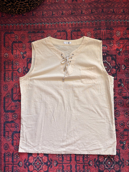 COOFANDY CREAM COTTON TANK - M
