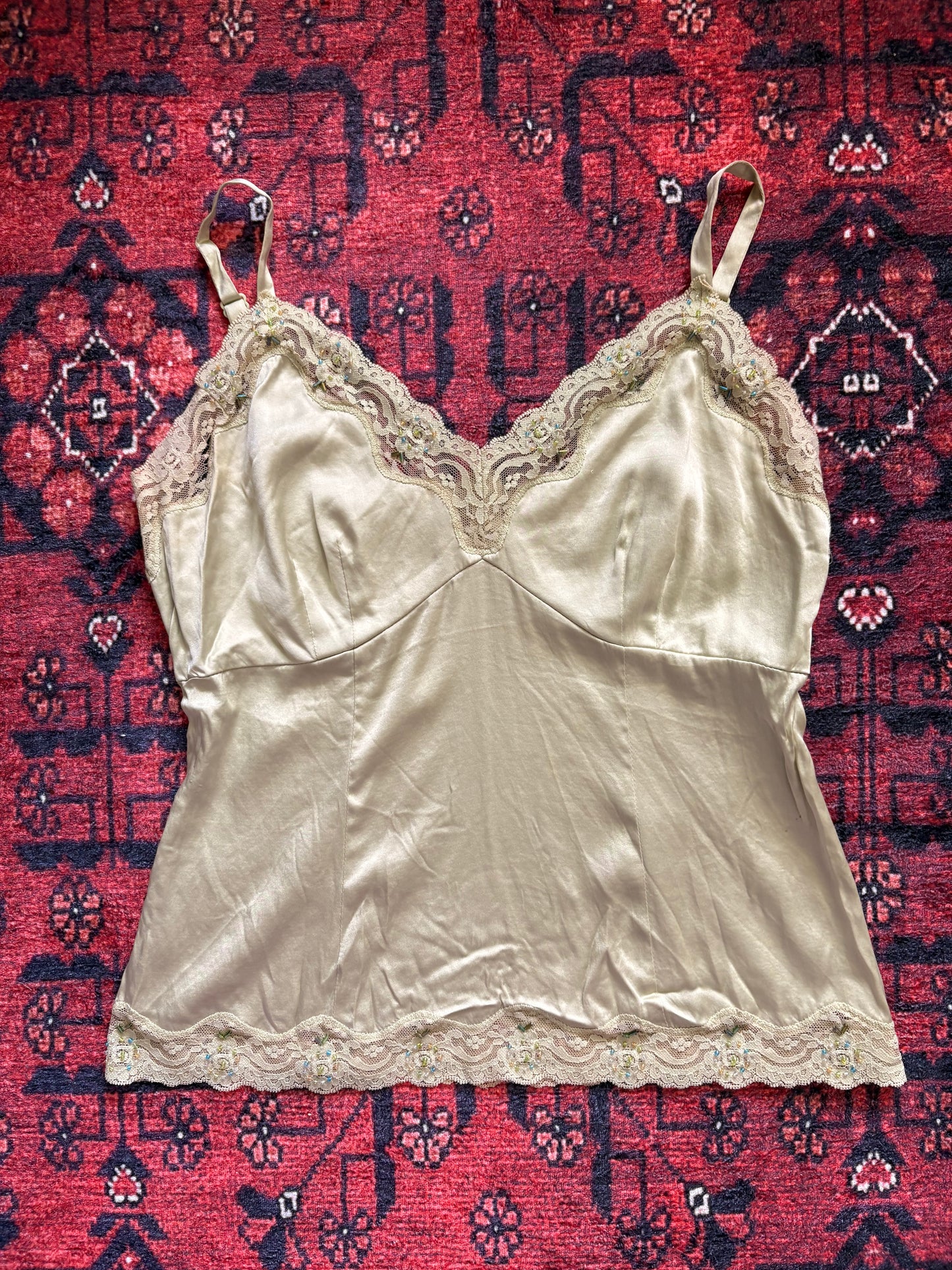 VINTAGE SILK LACE CAMI - M