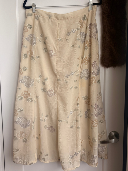 VINTAGE CREAM FLORAL SKIRT - L