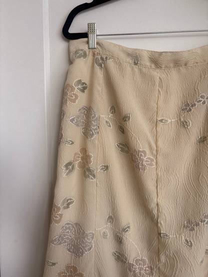 VINTAGE CREAM FLORAL SKIRT - L