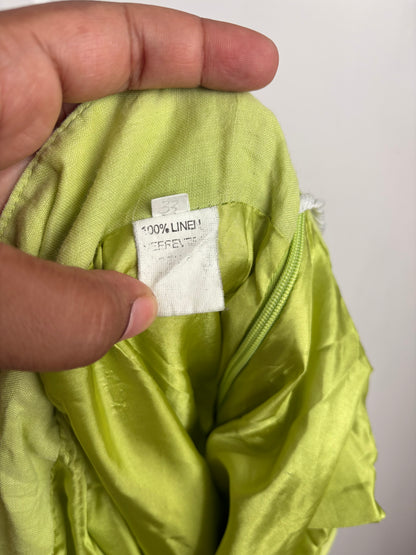 CHARTREUSE 100% LINEN BEADED MAXI SKIRT - L