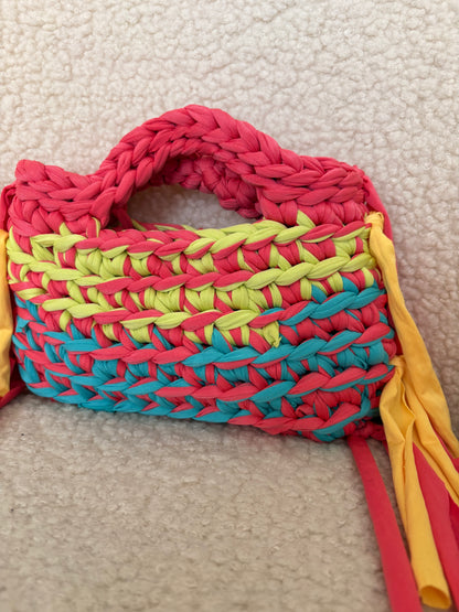 MULTICOLOUR FRINGE CROCHET CLUTCH