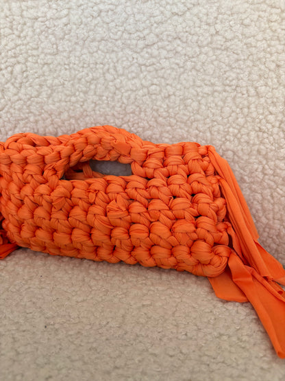 ORANGE FRINGE CROCHET CLUTCH