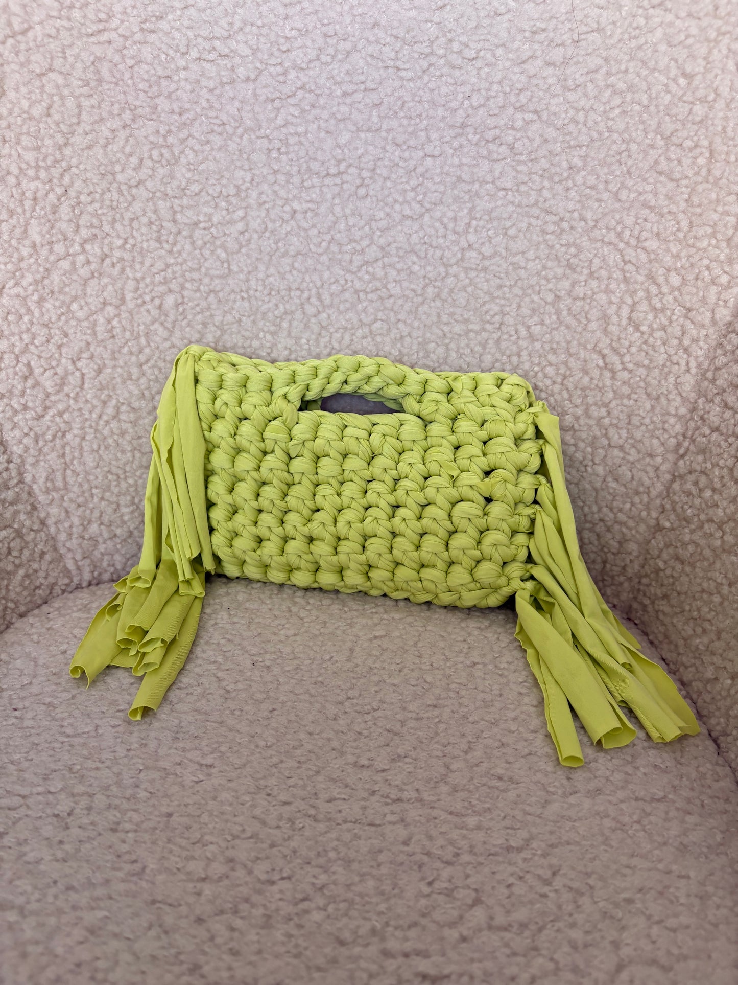 CHARTREUSE FRINGE CROCHET CLUTCH