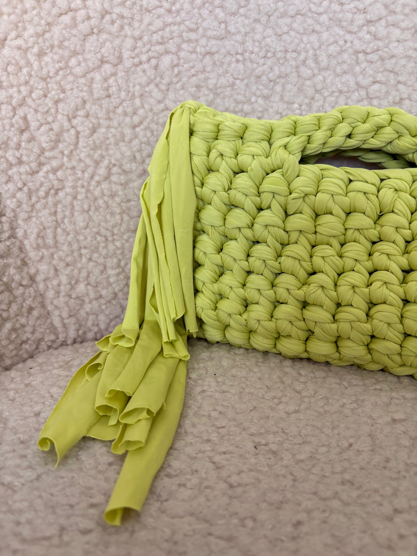 CHARTREUSE FRINGE CROCHET CLUTCH