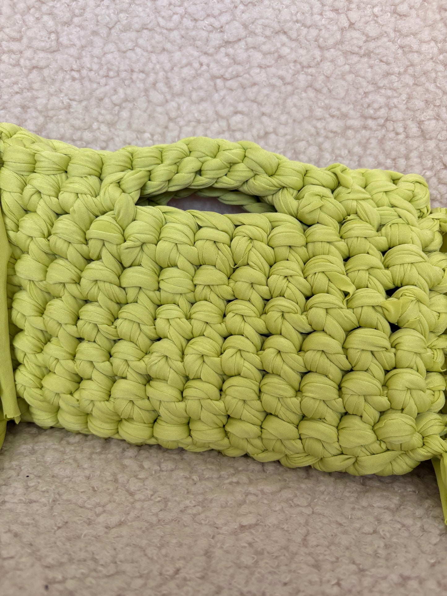 CHARTREUSE FRINGE CROCHET CLUTCH