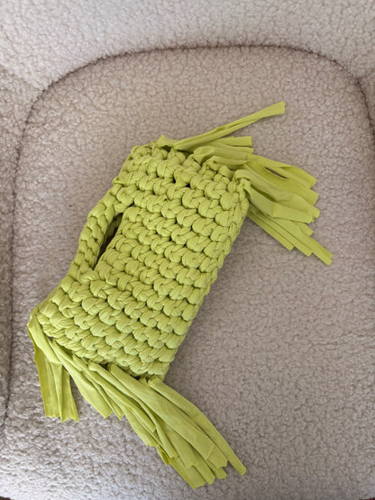 CHARTREUSE FRINGE CROCHET CLUTCH