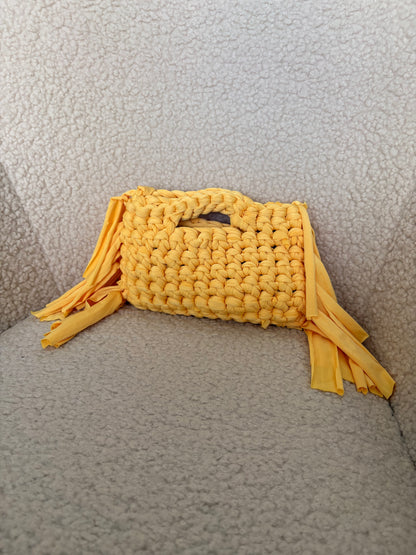YELLOW FRINGE CROCHET CLUTCH
