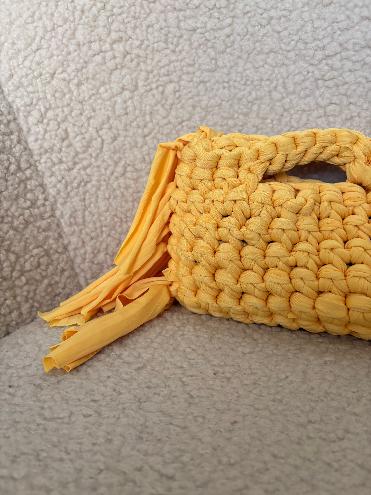 YELLOW FRINGE CROCHET CLUTCH