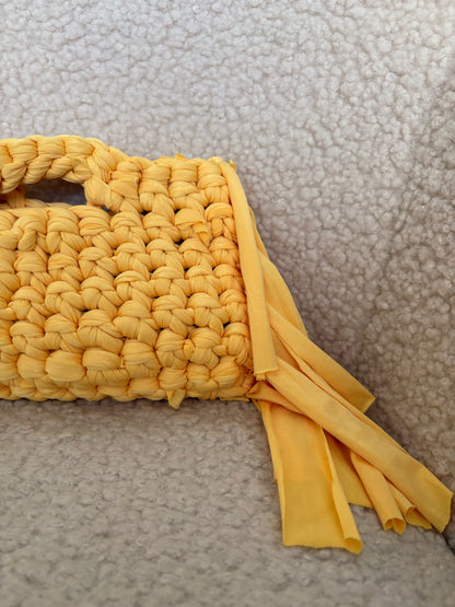 YELLOW FRINGE CROCHET CLUTCH