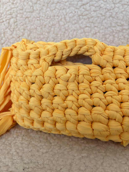 YELLOW FRINGE CROCHET CLUTCH