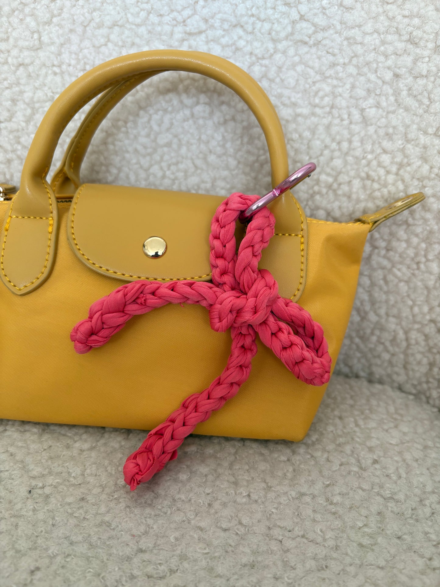 PINK CROCHET BOW BAG CHARM