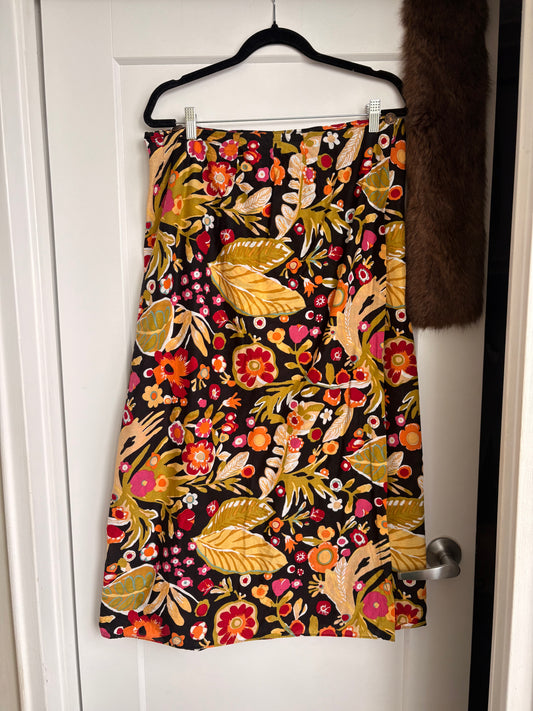 POTTERY BARN FLORAL WRAP SKIRT - L