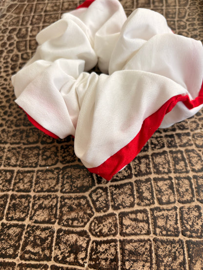 WHITE & RED TRIM SCRUNCHIE
