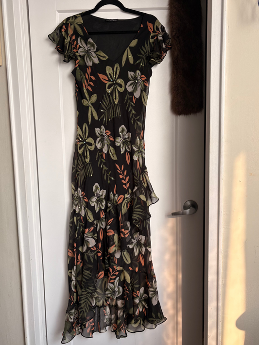 VINTAGE FLORAL CAP SLEEVE DRESS - M