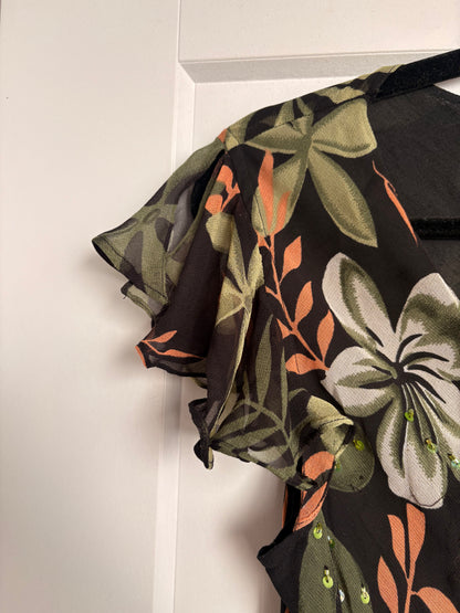 VINTAGE FLORAL CAP SLEEVE DRESS - M
