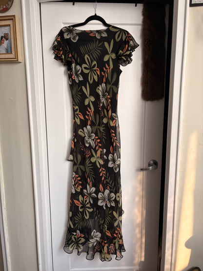VINTAGE FLORAL CAP SLEEVE DRESS - M