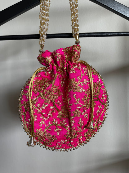 PINK ZARI EMBROIDERY WORK BAG