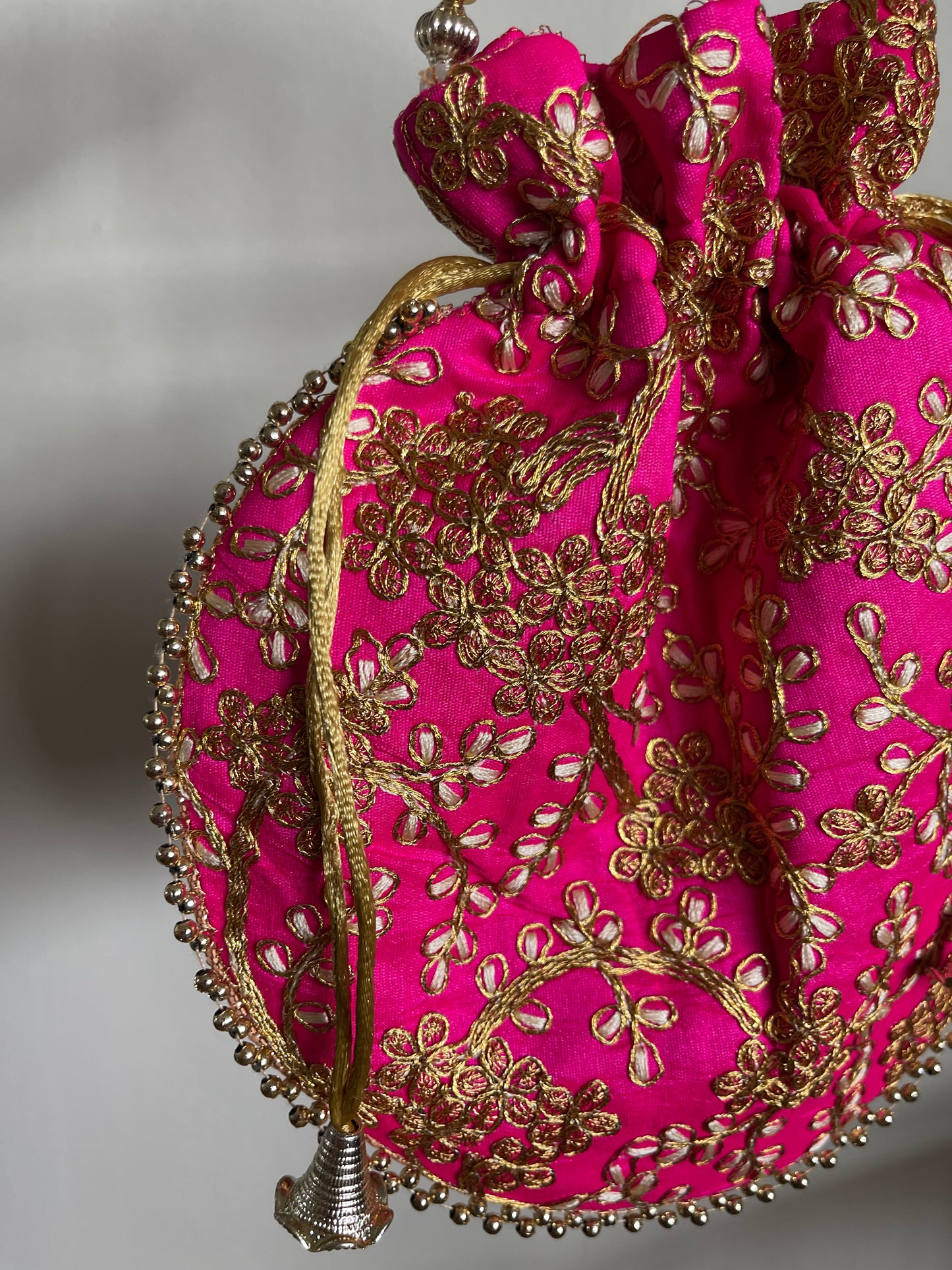 PINK ZARI EMBROIDERY WORK BAG
