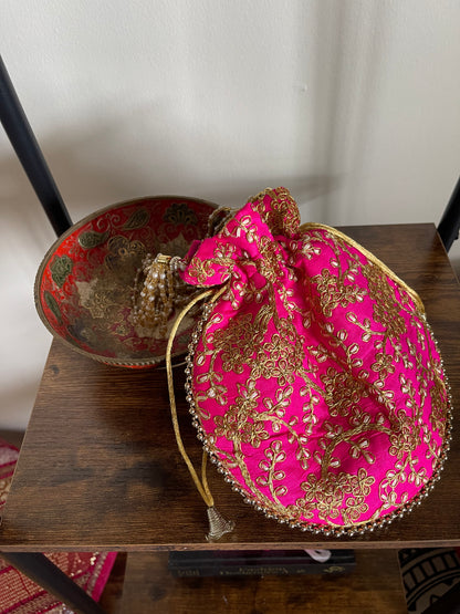 PINK ZARI EMBROIDERY WORK BAG