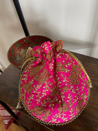 PINK ZARI EMBROIDERY WORK BAG