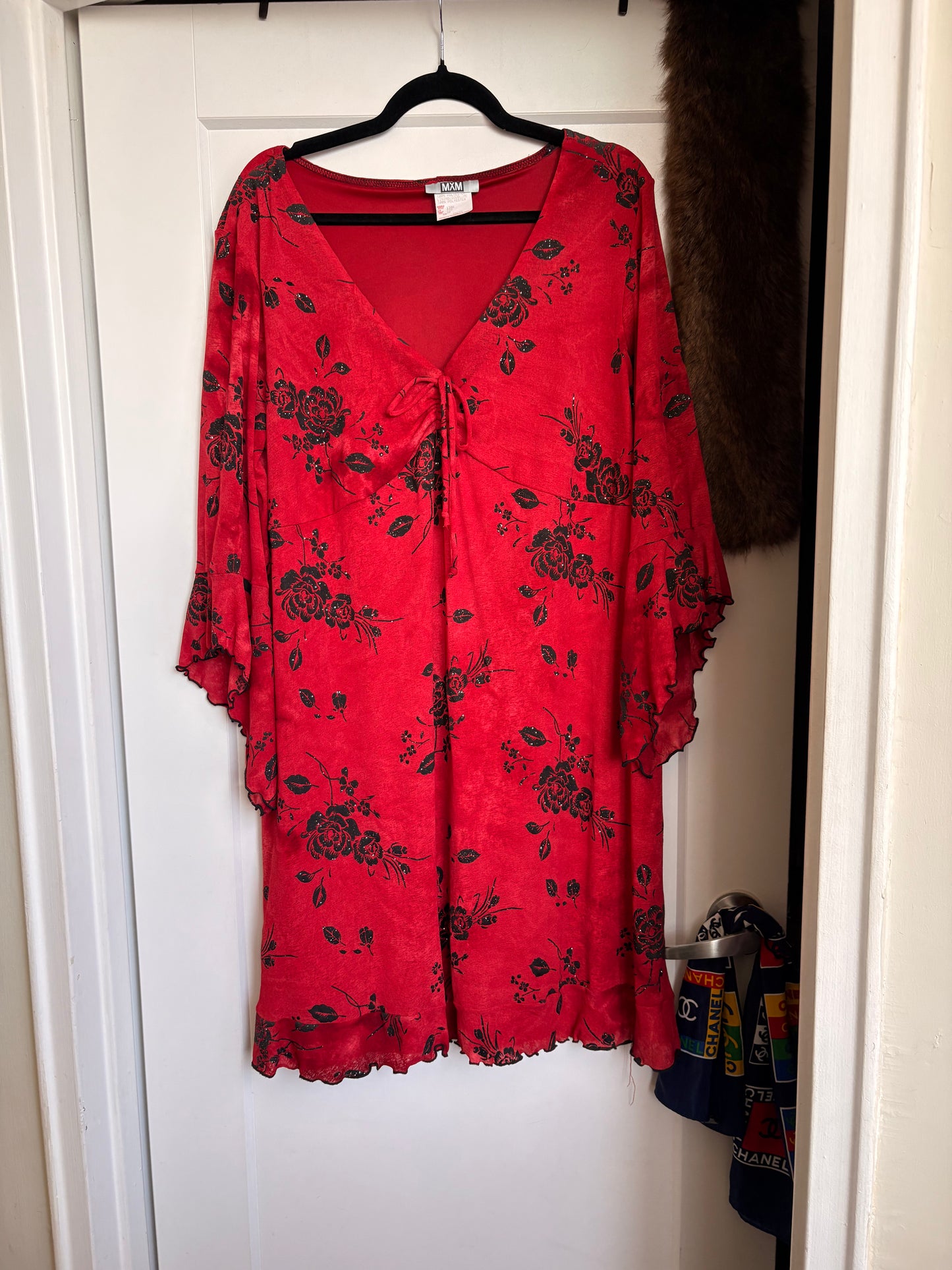 VINTAGE WITCHY RED FLORAL DRESS - 20