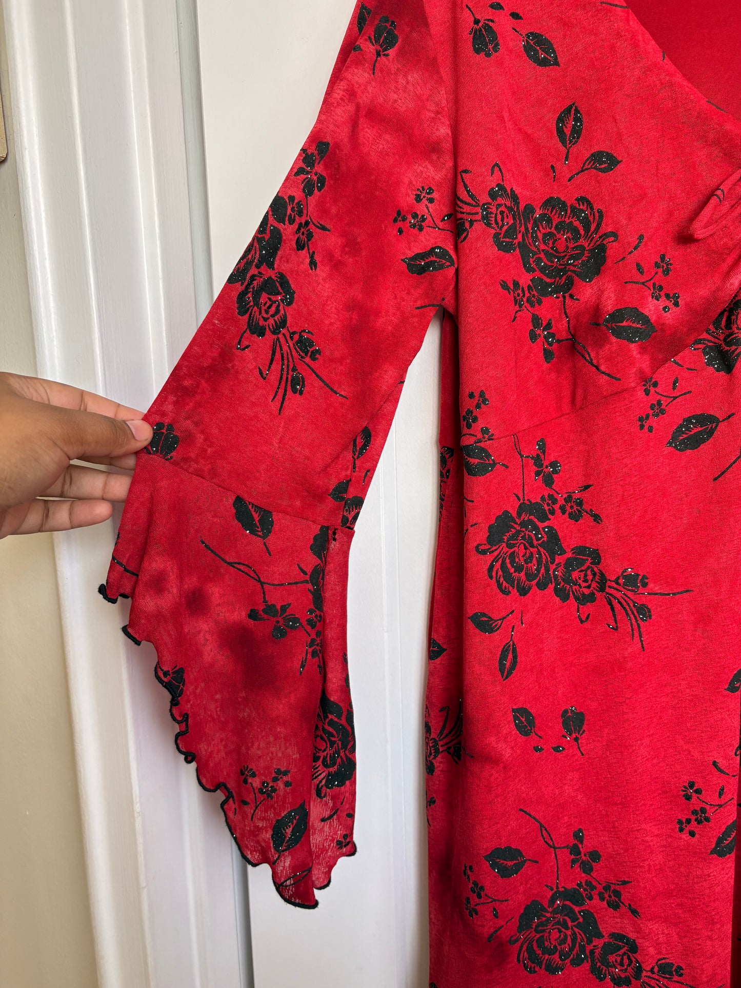 VINTAGE WITCHY RED FLORAL DRESS - 20
