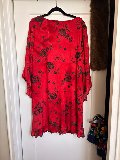 VINTAGE WITCHY RED FLORAL DRESS - 20