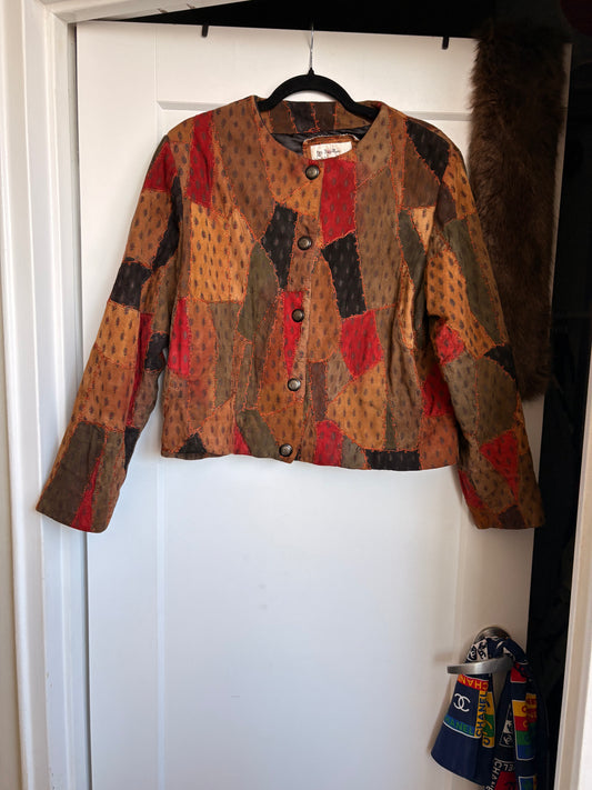 VINTAGE LEATHER PATCHWORK JACKET - L