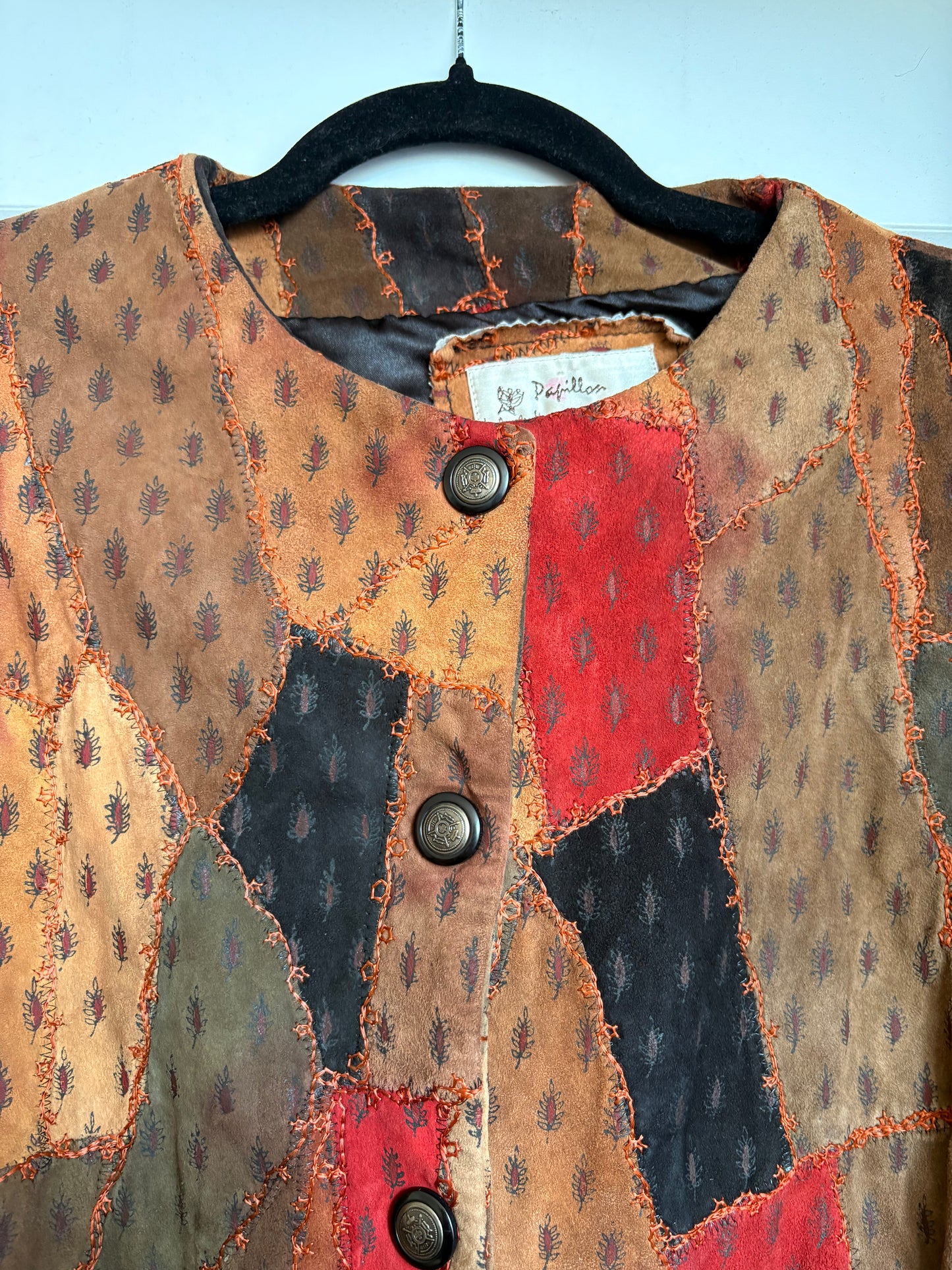 VINTAGE LEATHER PATCHWORK JACKET - L