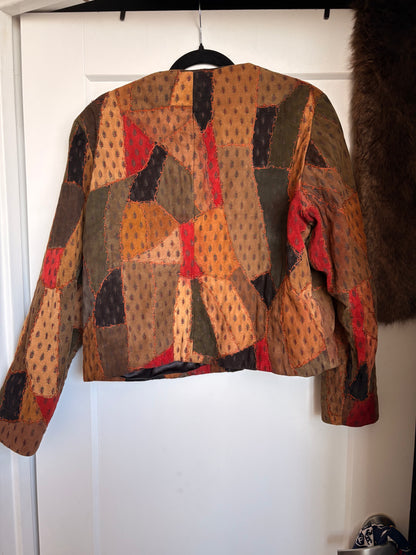 VINTAGE LEATHER PATCHWORK JACKET - L